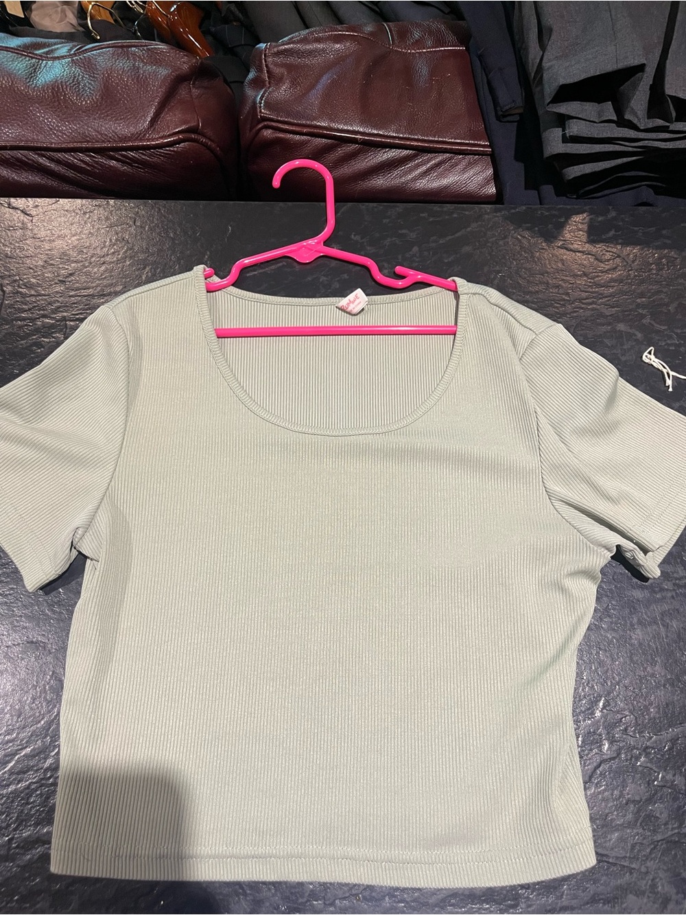 ROMWE Sage Green Ribbed Scoop Neck Crop Top